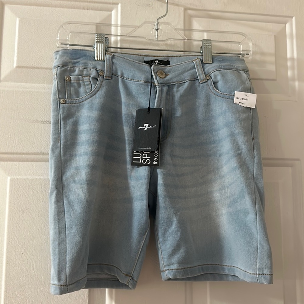 7 FOR ALL MAN KIND LUXE SPORT SHORTS: LIGHT BLUE: NEW WITH TAGS: SIZE 10